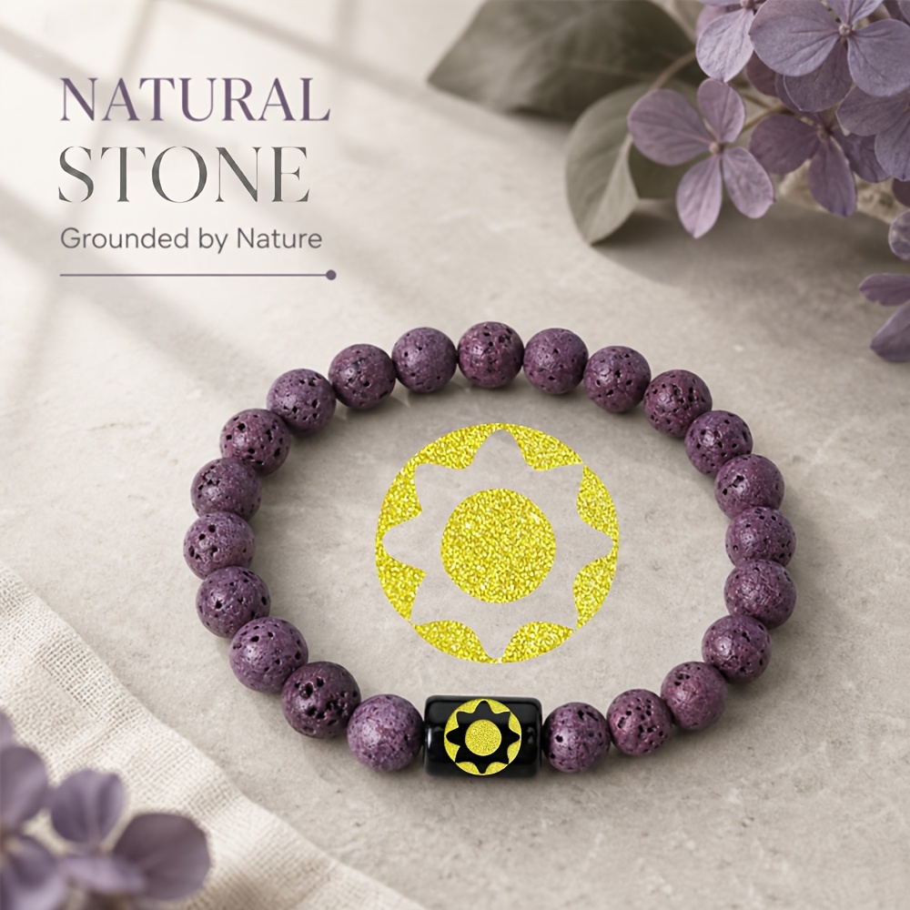 Natural Stone Beaded Bracelet with Geometric Sun Gear